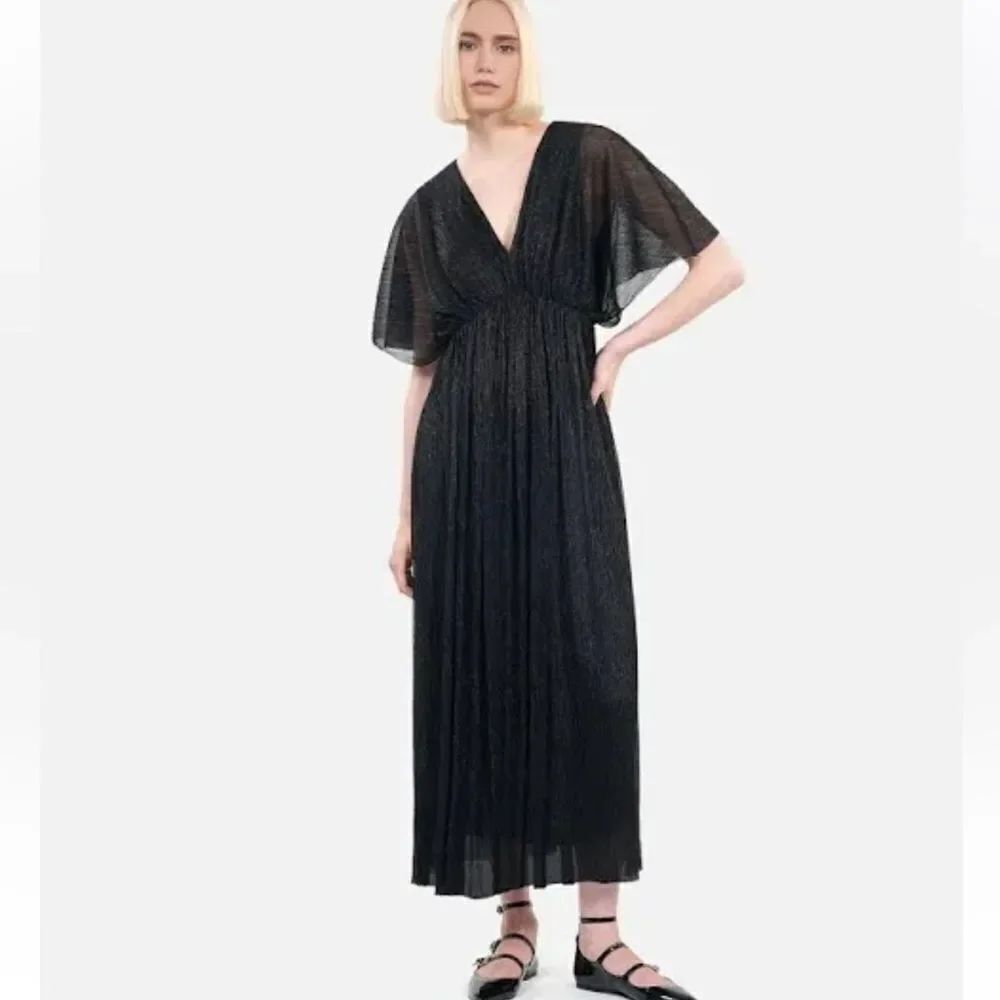 $265 The Kooples V-Neck Woven Black Maxi Dress NWOT Size XS